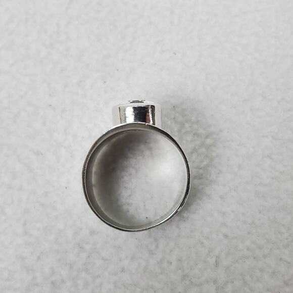 Estate Vintage Wide Sterling Silver Teardrop Sparkly Quartz Crystal Size 8 Ring - Picture 8 of 12